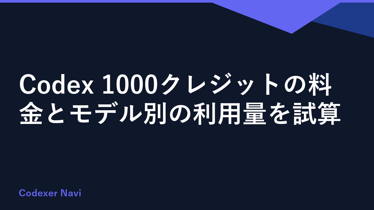 Codex 1000クレジットの料金とモデル別の利用量を試算