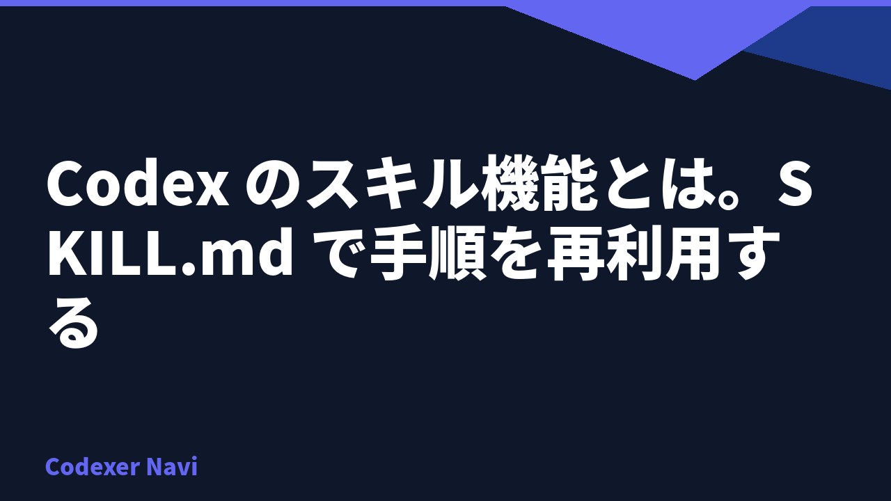 Codex のスキル機能とは。SKILL.md で手順を再利用する
