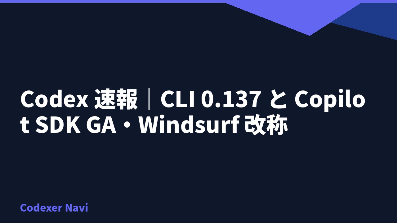 Codex 速報｜CLI 0.137 と Copilot SDK GA・Windsurf 改称