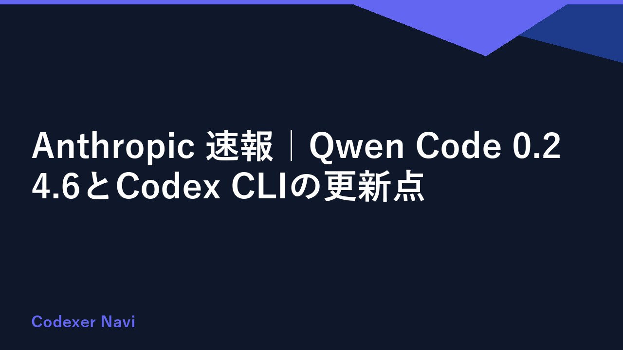 Anthropic 速報｜Qwen Code 0.24.6とCodex CLIの更新点
